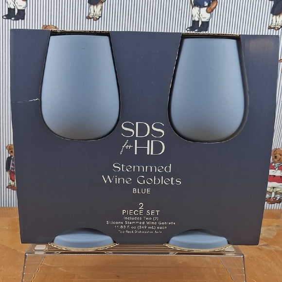 Hd Designs Other - SDS For HD 2 Blue Silicone Stemmed Wine Goblets Dish Washer Safe 11.83 Fl Oz